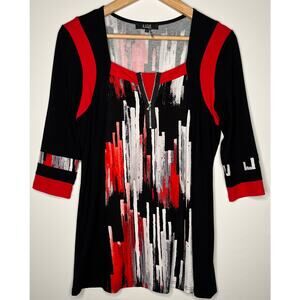 Lior Paris women's tunic top long sleeve black with red and white square neck S